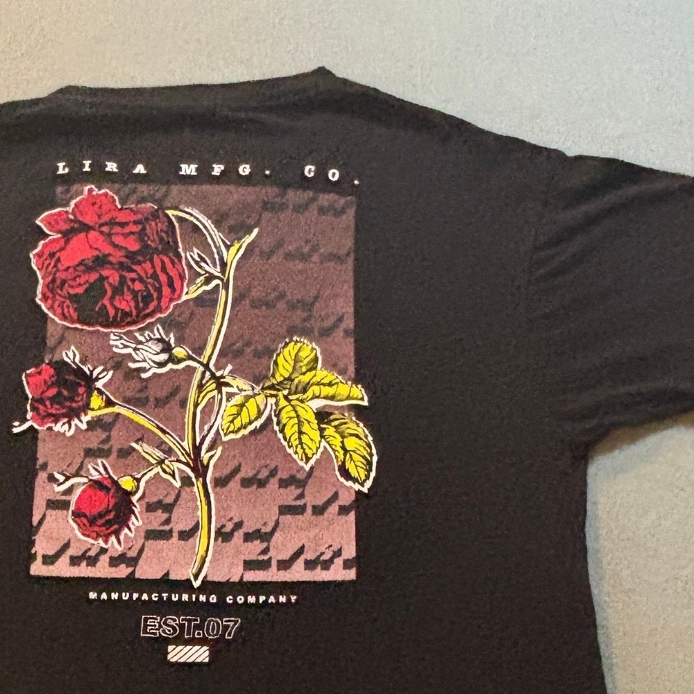 Lira Clothing Rose Graphic T Shirt Mens L Black Short Sleeve Floral Streetwear